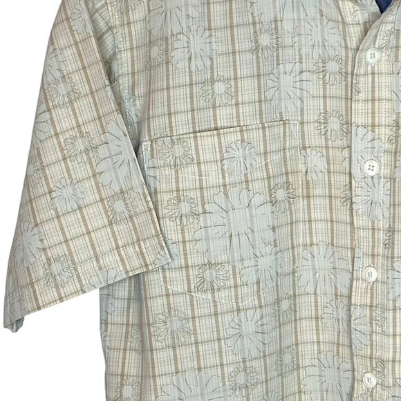 Vintage REI Plaid Floral Hawaiian Short Sleeve Button Up Shirt Size Medium - Picture 2 of 9
